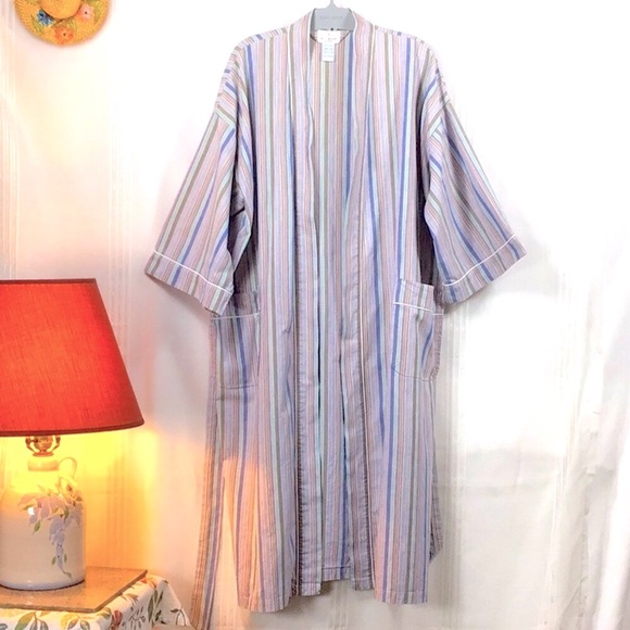 VTG BILL BLASS Cotton Multi Stripe Self Tie with Pockets Bath Robe - Picture 7 of 8
